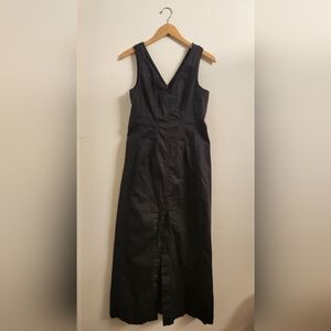 Banana Republic Maxi Dress Linen Blend Front Slit Seam Bodice Black Size 8